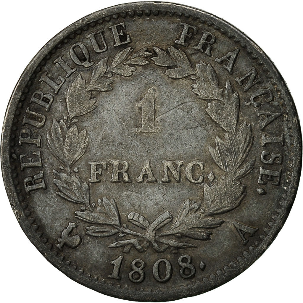 Coin, France, Napoléon I, Franc, 1808, Paris, VF(20-25), Silver, KM:682.1