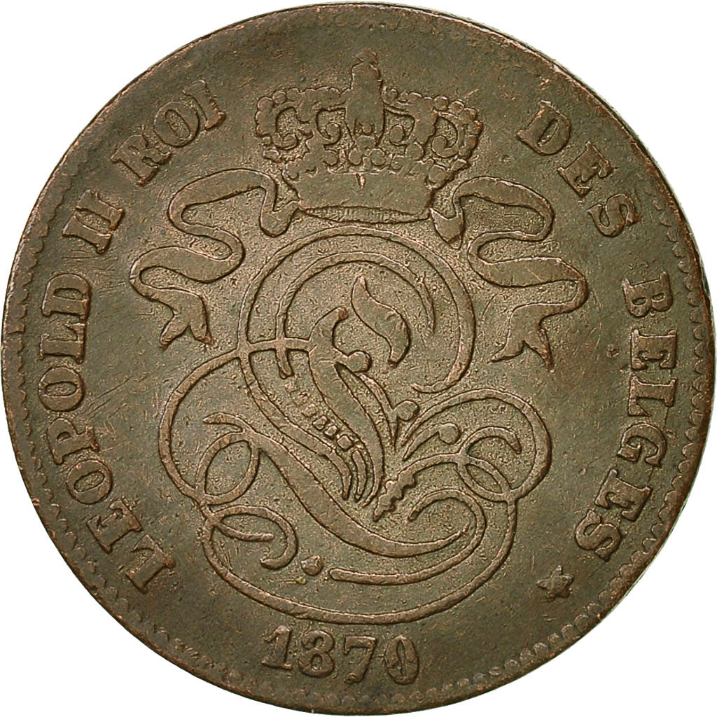 Moneta, Belgio, Leopold II, 2 Centimes, 1870, BB, Rame, KM:35.1