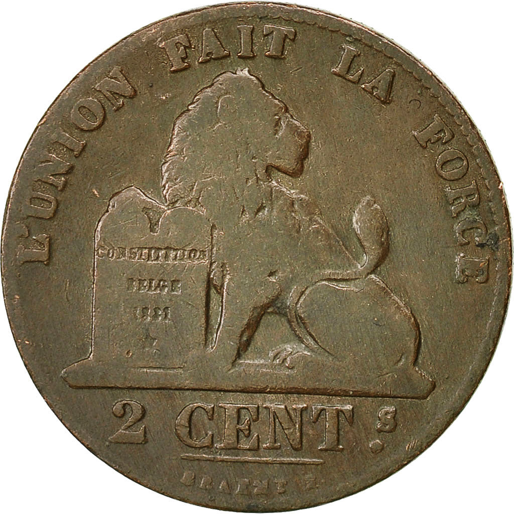 Moneta, Belgio, Leopold II, 2 Centimes, 1870, BB, Rame, KM:35.1