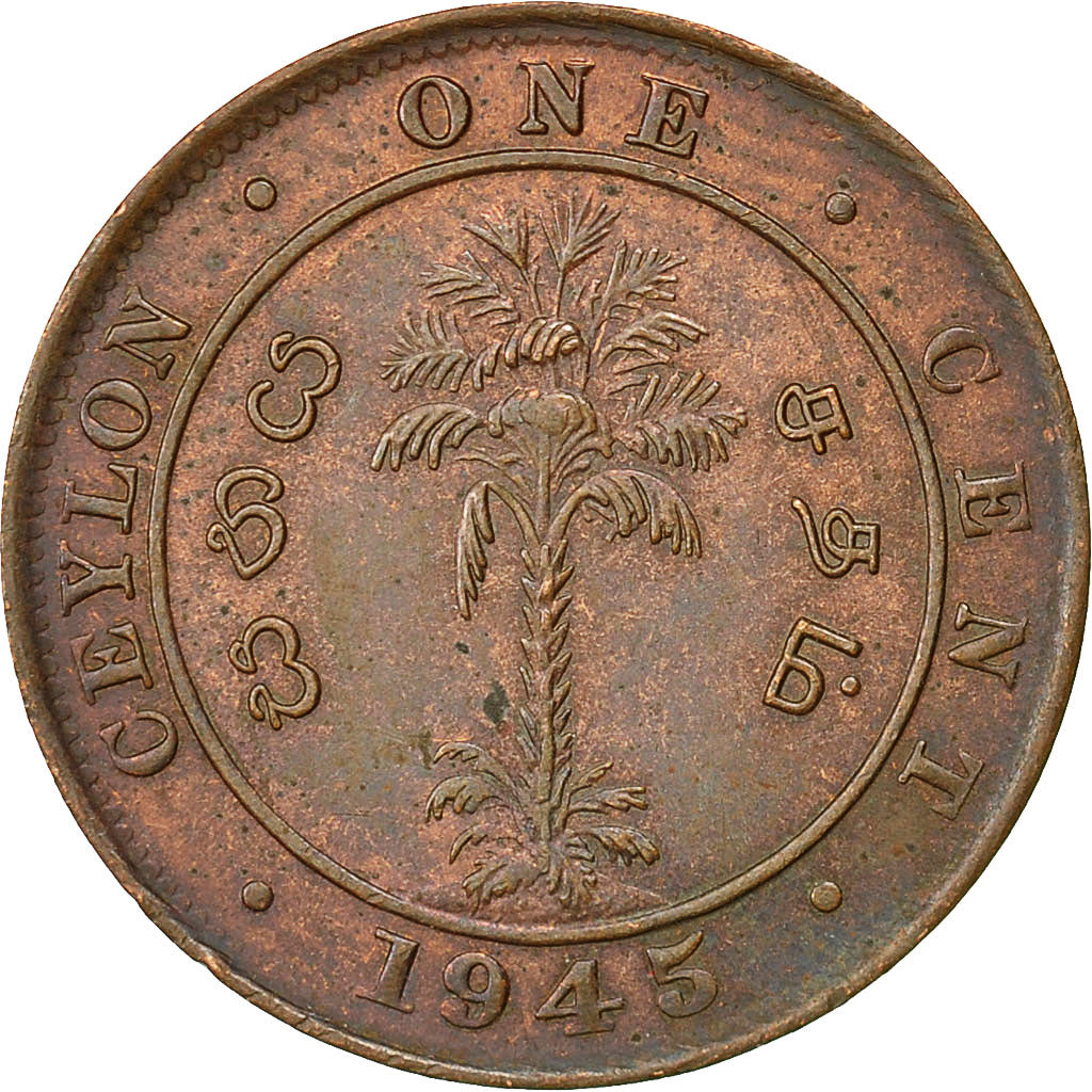 Coin, Ceylon, George VI, Cent, 1945, EF(40-45), Bronze, KM:111a