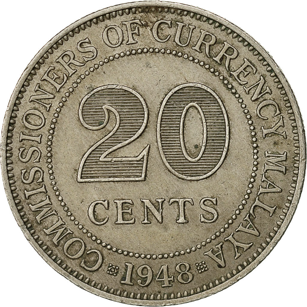 Coin, MALAYA, 20 Cents, 1948, EF(40-45), Copper-nickel, KM:9