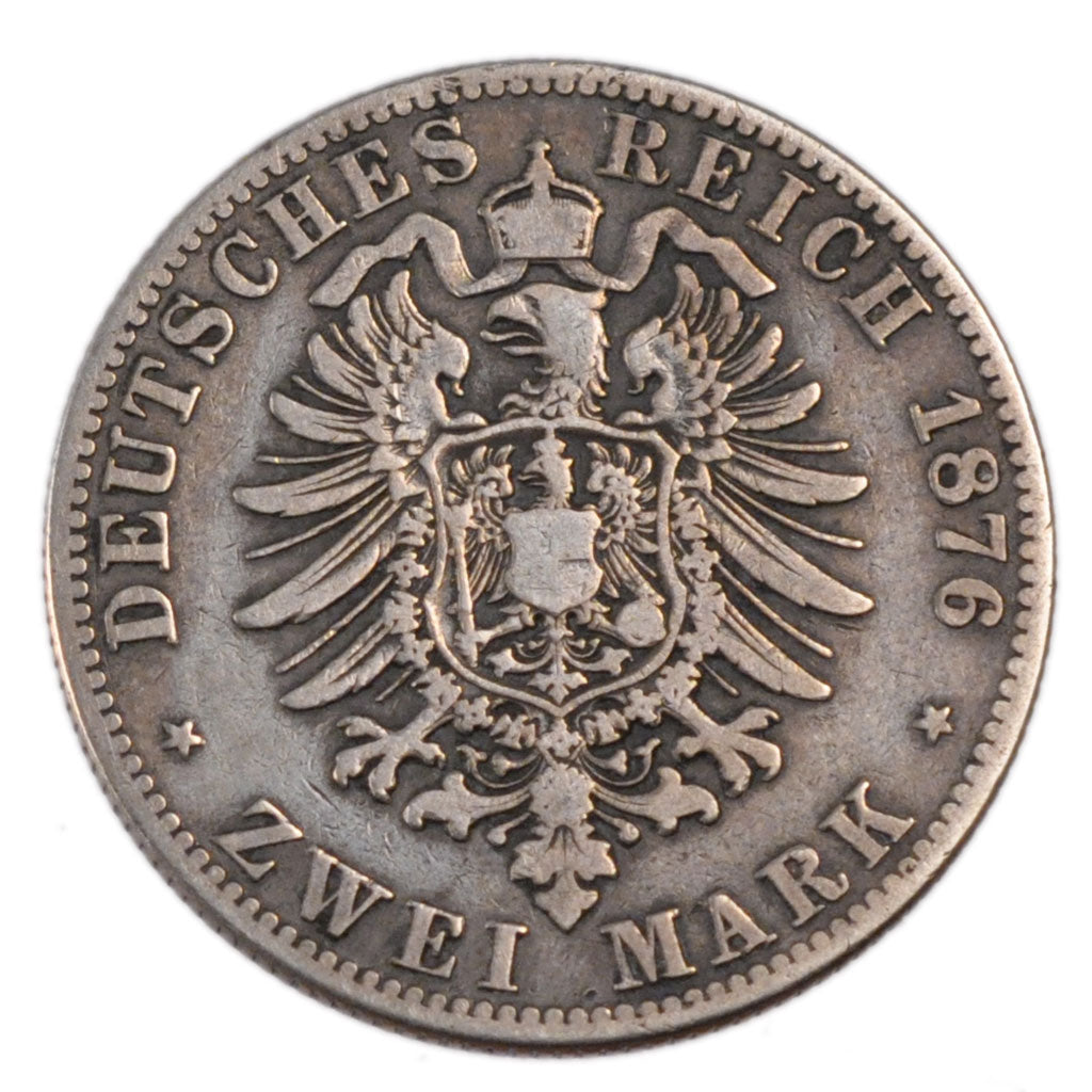 GERMAN STATES, 2 Mark, 1876, Berlin, KM #22, VF(30-35), Silver, 10.00