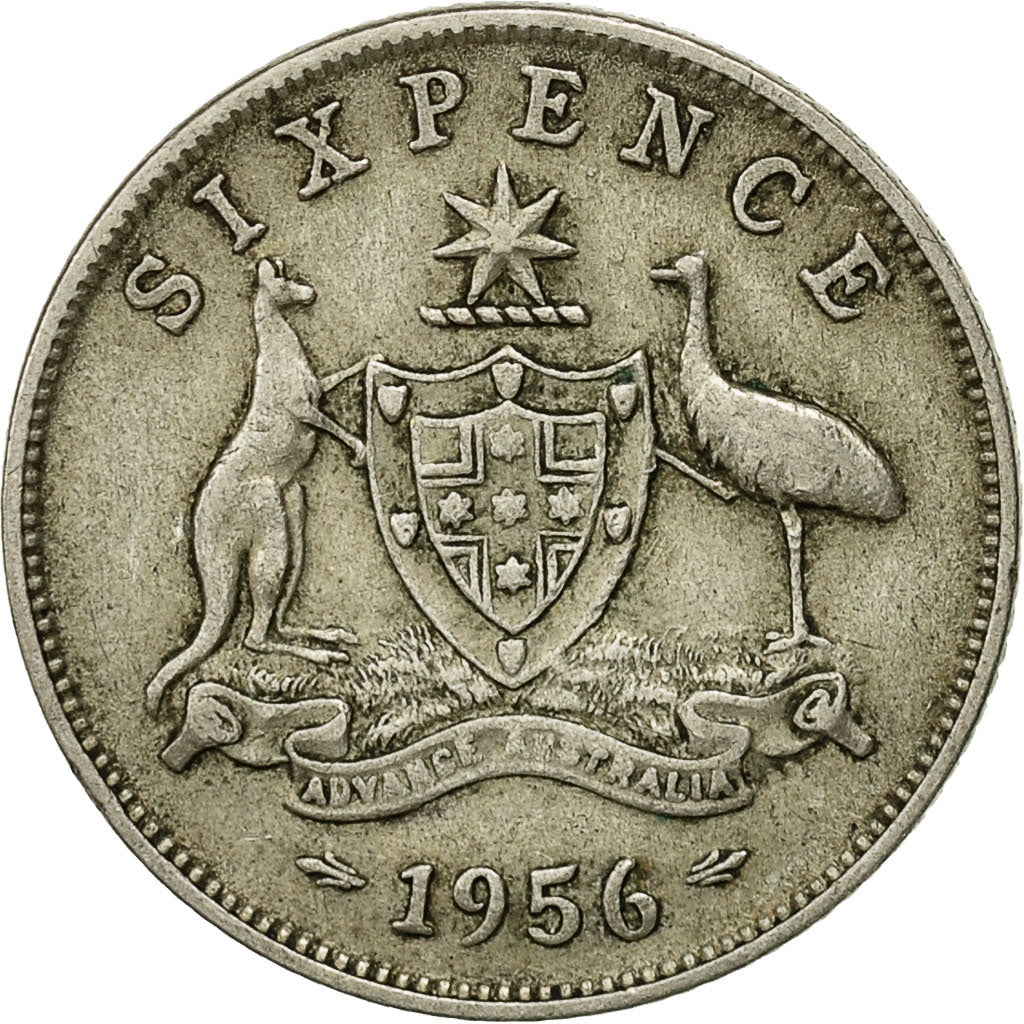 Coin, Australia, Elizabeth II, Sixpence, 1956, Melbourne, EF(40-45), Silver