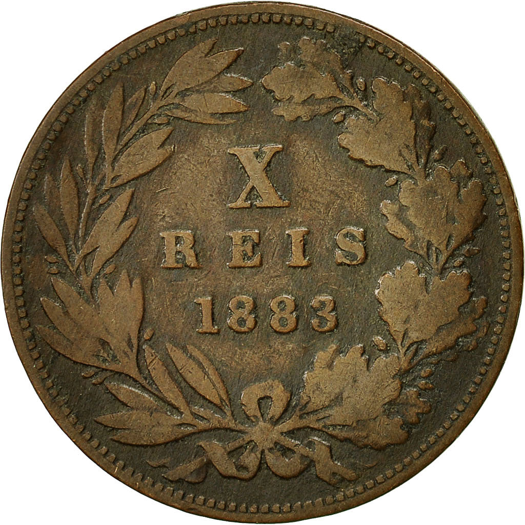 Coin, Portugal, Luiz I, 10 Reis, 1883, EF(40-45), Bronze, KM:526