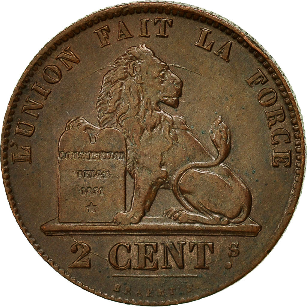 Belgium, Leopold I, 2 Centimes, 1846, AU(55-58), Copper, KM:4.2