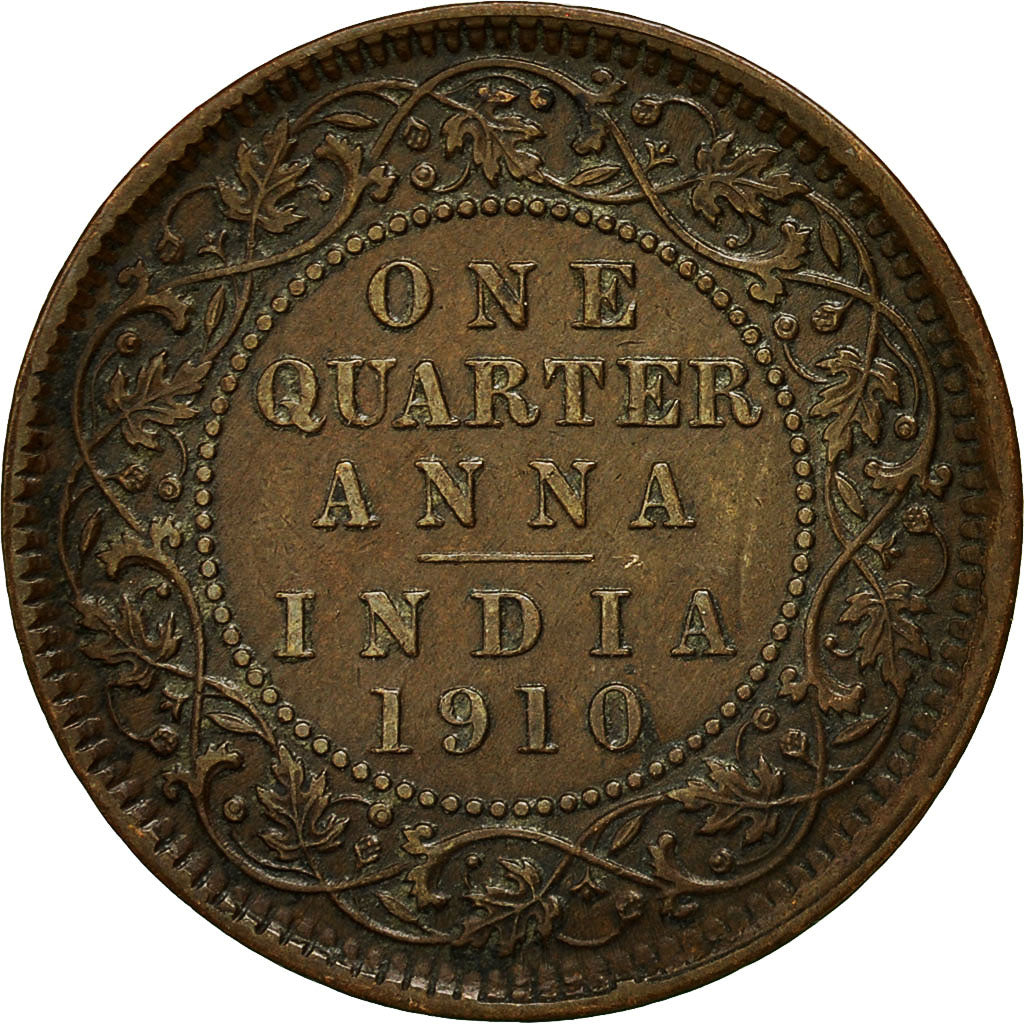 Coin, INDIA-BRITISH, Edward VII, 1/4 Anna, 1910, Calcutta, EF(40-45), Bronze