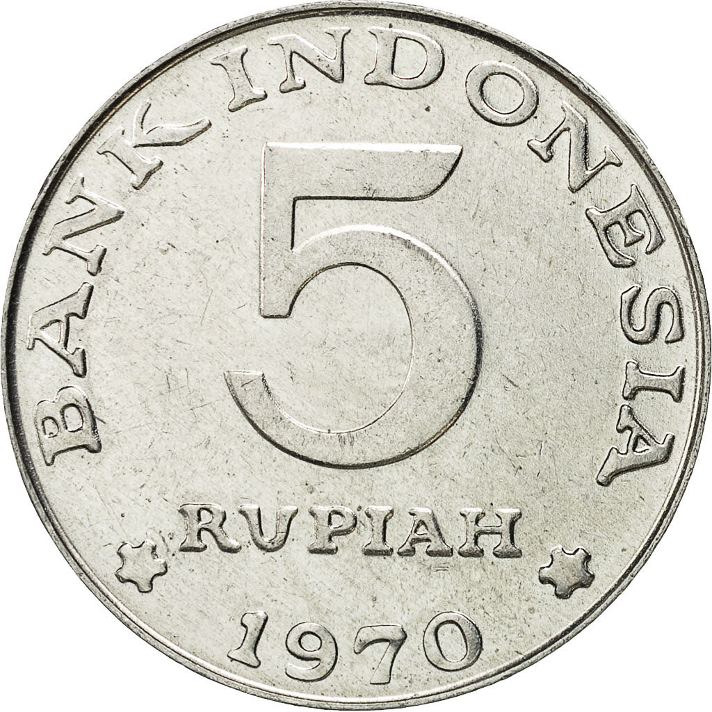 Coin, Indonesia, 5 Rupiah, 1970, AU(55-58), Aluminum, KM:22