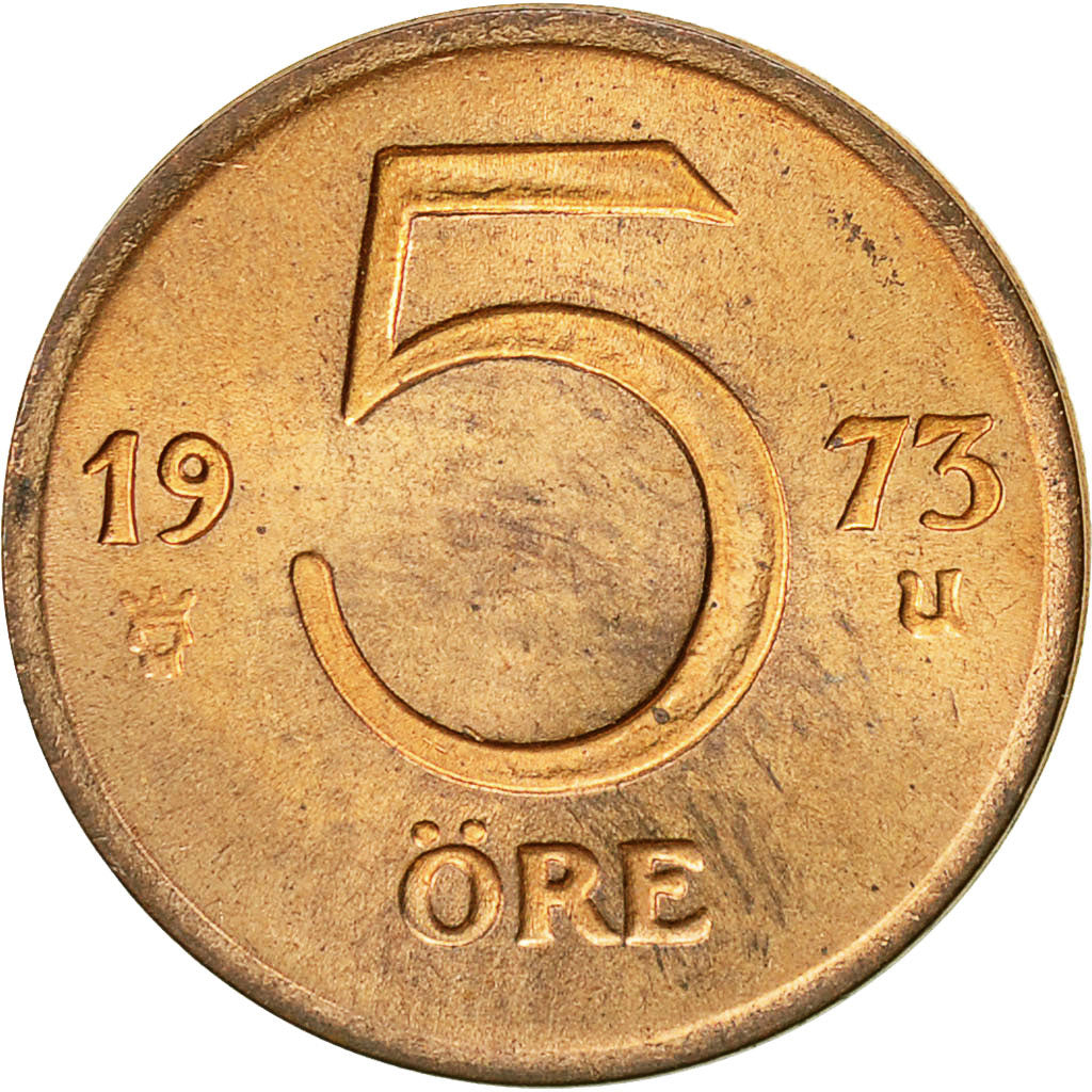 Coin, Sweden, Gustaf VI, 5 Öre, 1973, VF(30-35), Bronze, KM:845