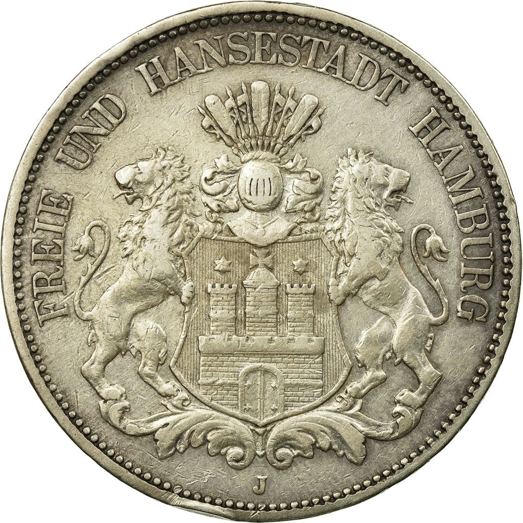 Moneta, Stati tedeschi, HAMBURG, 5 Mark, 1896, Hamburg, BB, Argento, KM:610