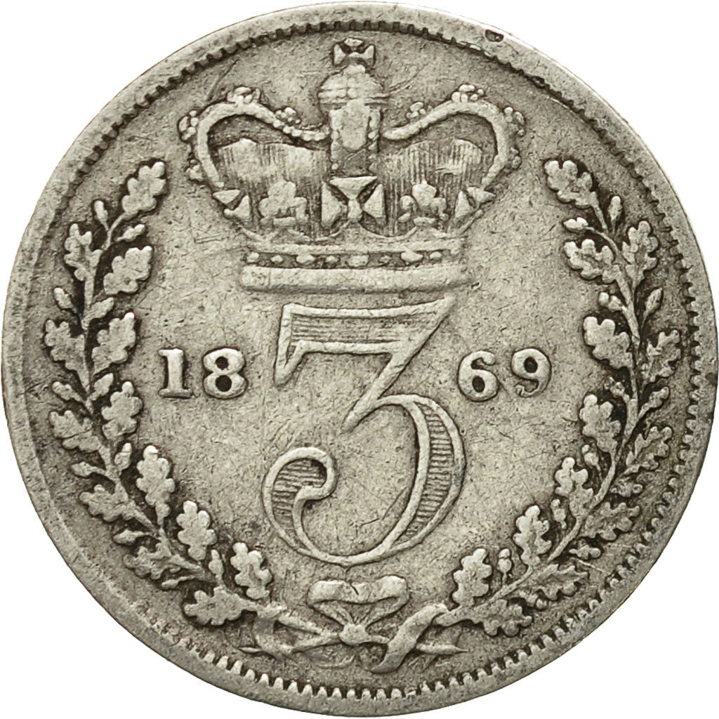 Coin, Great Britain, Victoria, 3 Pence, 1869, EF(40-45), Silver, KM:730