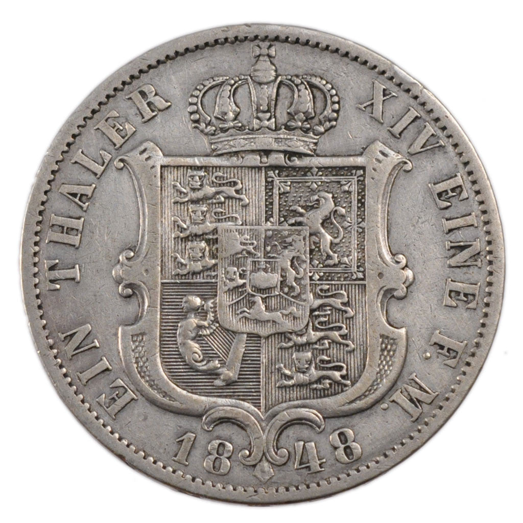 GERMAN STATES, Thaler, 1848, Hannover, KM #208, EF(40-45), Silver, 22.00