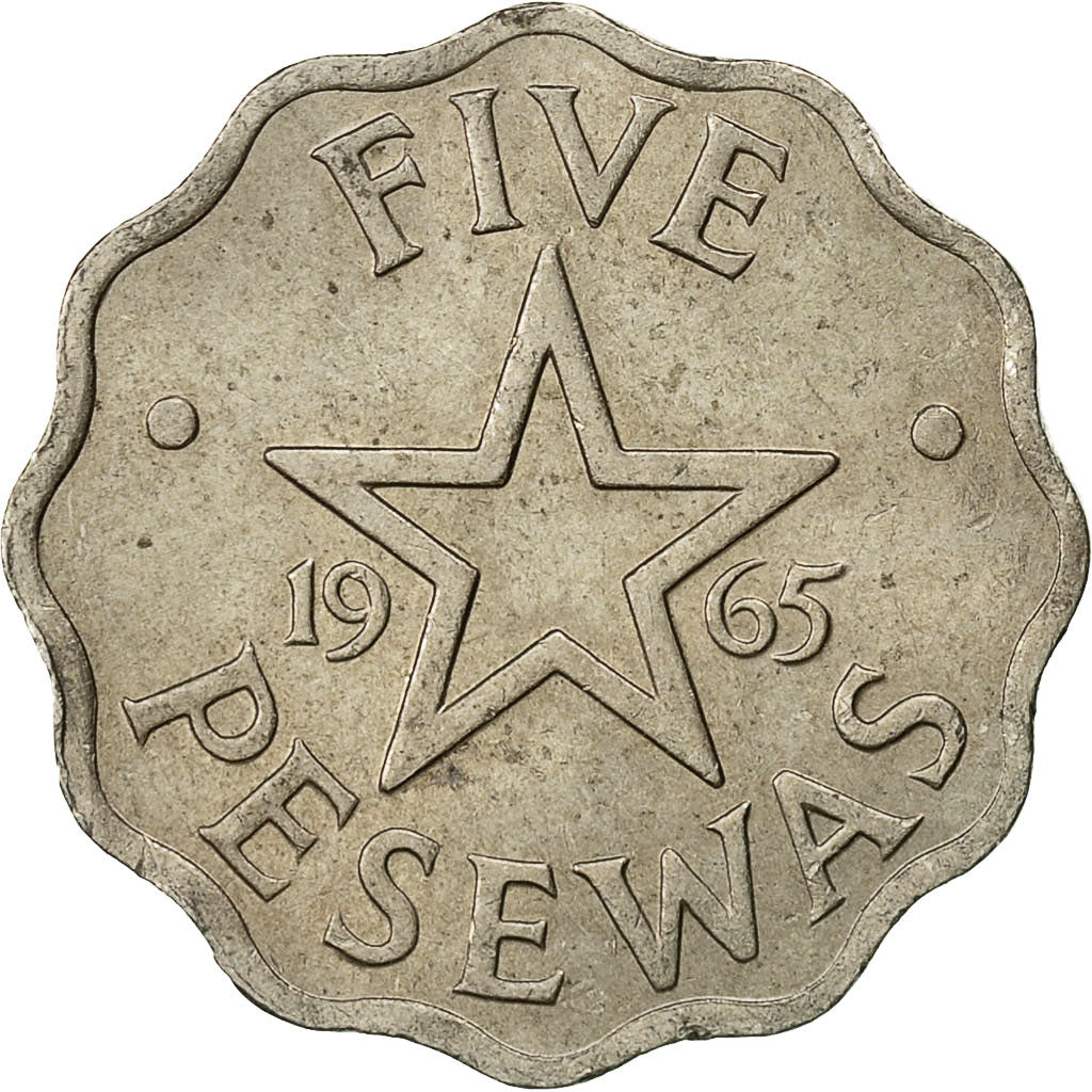 Ghana, 5 Pesewas, 1965, AU(50-53), Copper-nickel, KM:8
