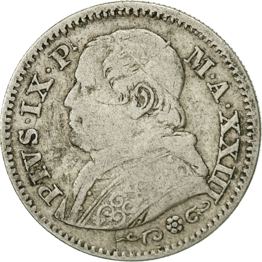 Coin, ITALIAN STATES, PAPAL STATES, Pius IX, 10 Baiocchi, 1868, Roma, VF(30-35)