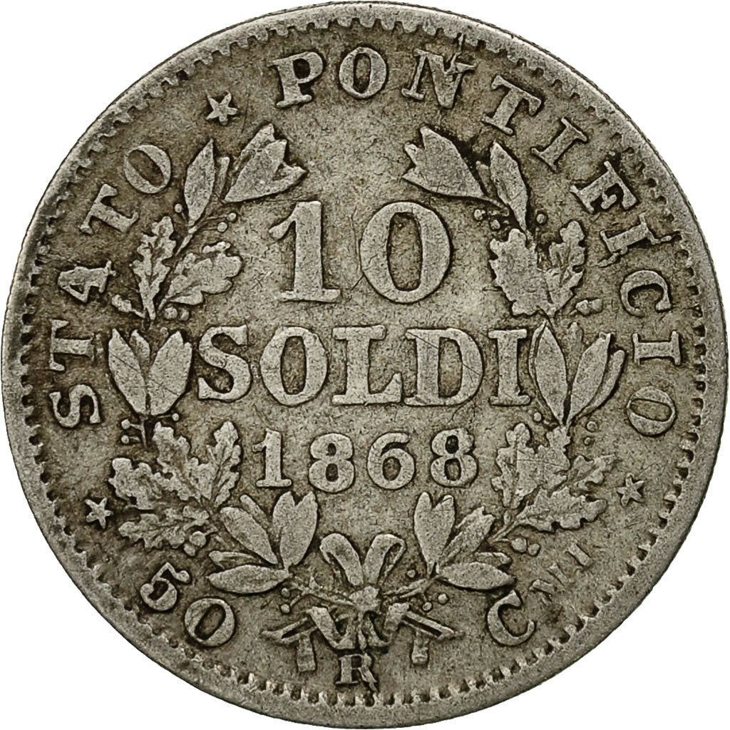 Coin, ITALIAN STATES, PAPAL STATES, Pius IX, 10 Baiocchi, 1868, Roma, VF(30-35)