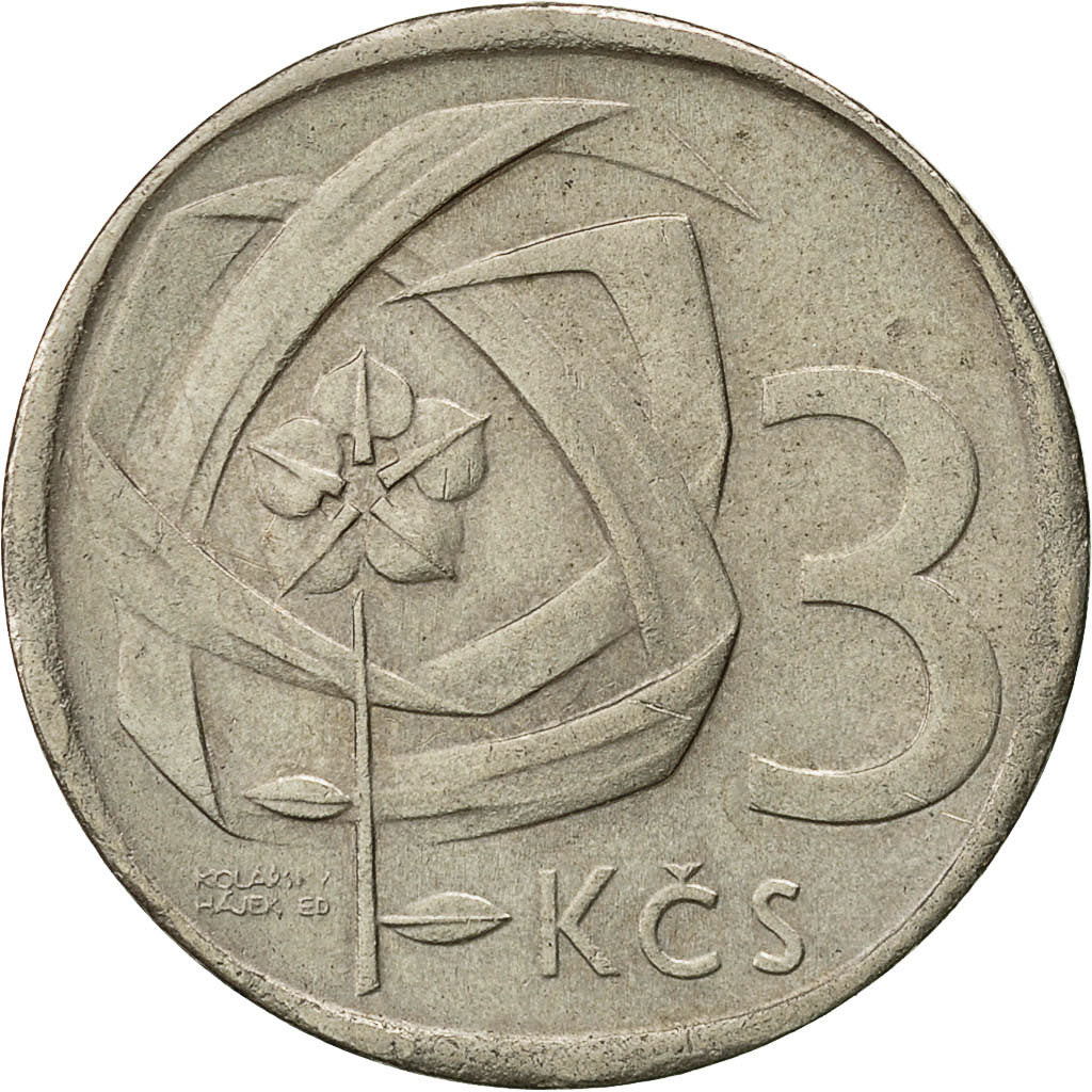 Coin, Czechoslovakia, 3 Koruny, 1968, AU(50-53), Copper-nickel, KM:57