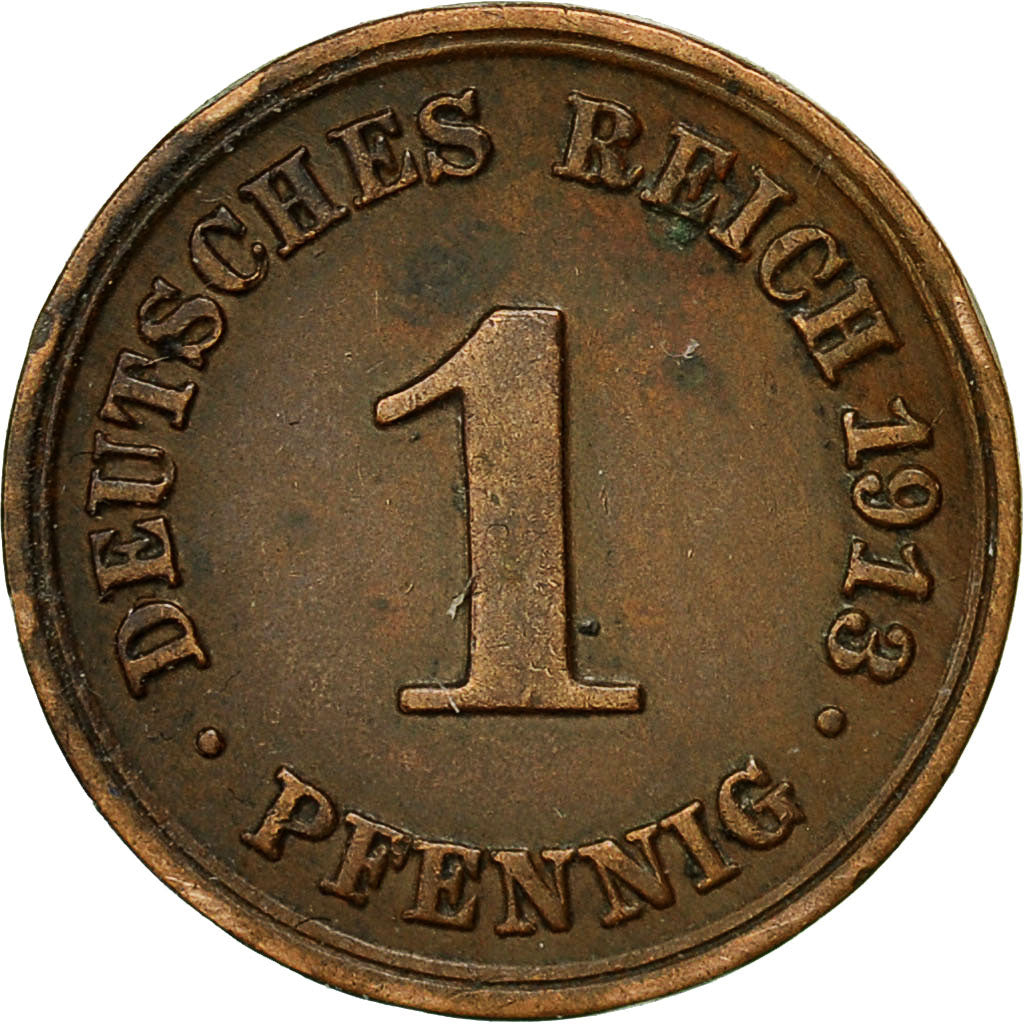 Coin, GERMANY - EMPIRE, Wilhelm II, Pfennig, 1913, Stuttgart, AU(50-53), Copper