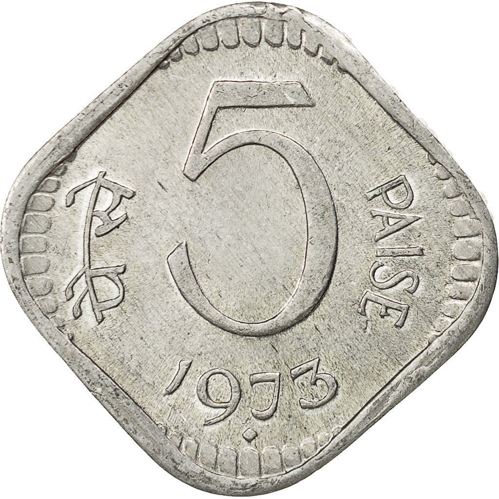Coin, INDIA-REPUBLIC, 5 Paise, 1973, AU(50-53), Aluminum, KM:18.6