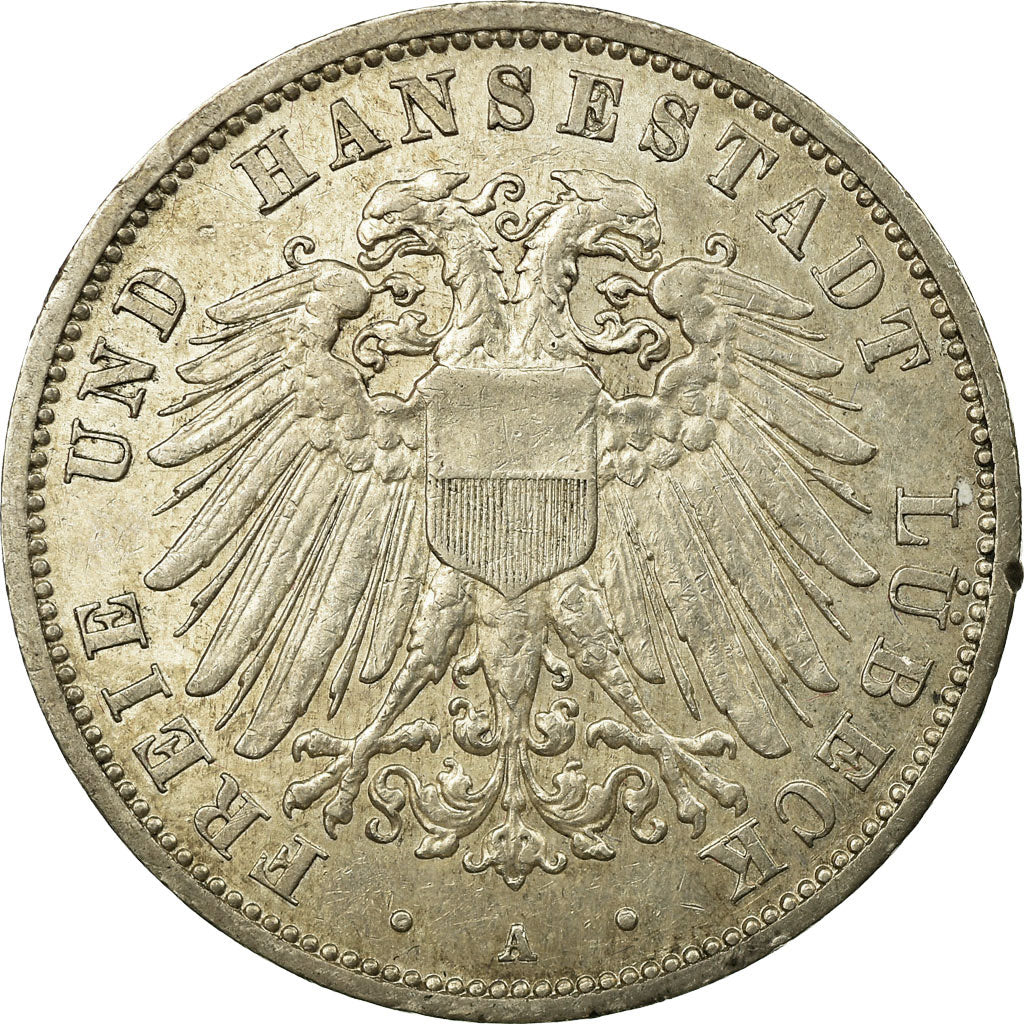 Coin, German States, LUBECK, 3 Mark, 1911, Berlin, AU(55-58), Silver, KM:215