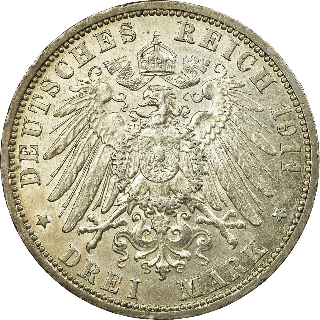 Coin, German States, LUBECK, 3 Mark, 1911, Berlin, AU(55-58), Silver, KM:215