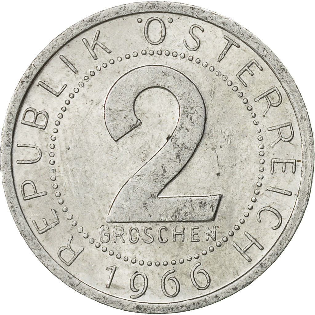 Coin, Austria, 2 Groschen, 1966, EF(40-45), Aluminum, KM:2876