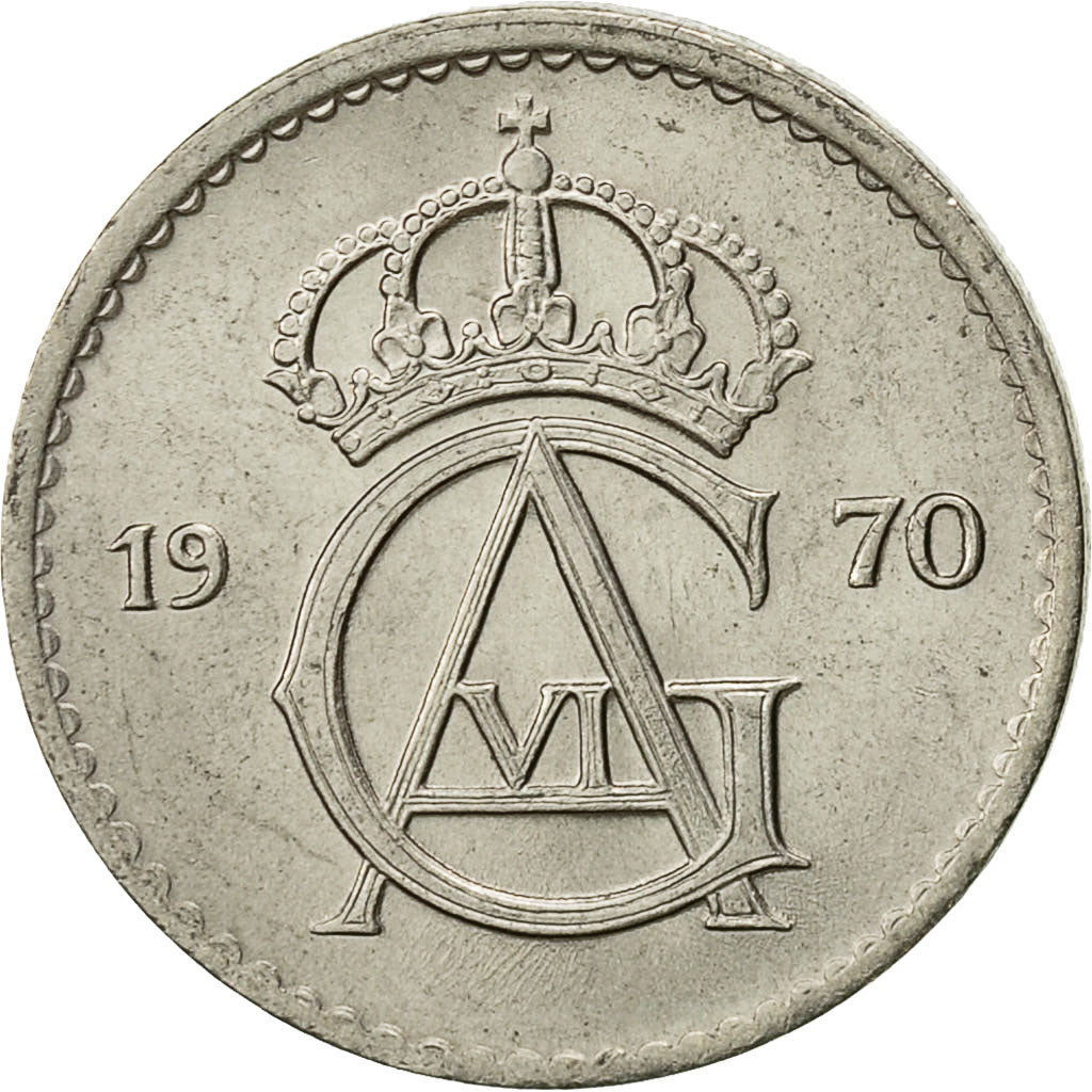 Moneta, Svezia, Gustaf VI, 25 Öre, 1970, BB+, Rame-nichel, KM:836