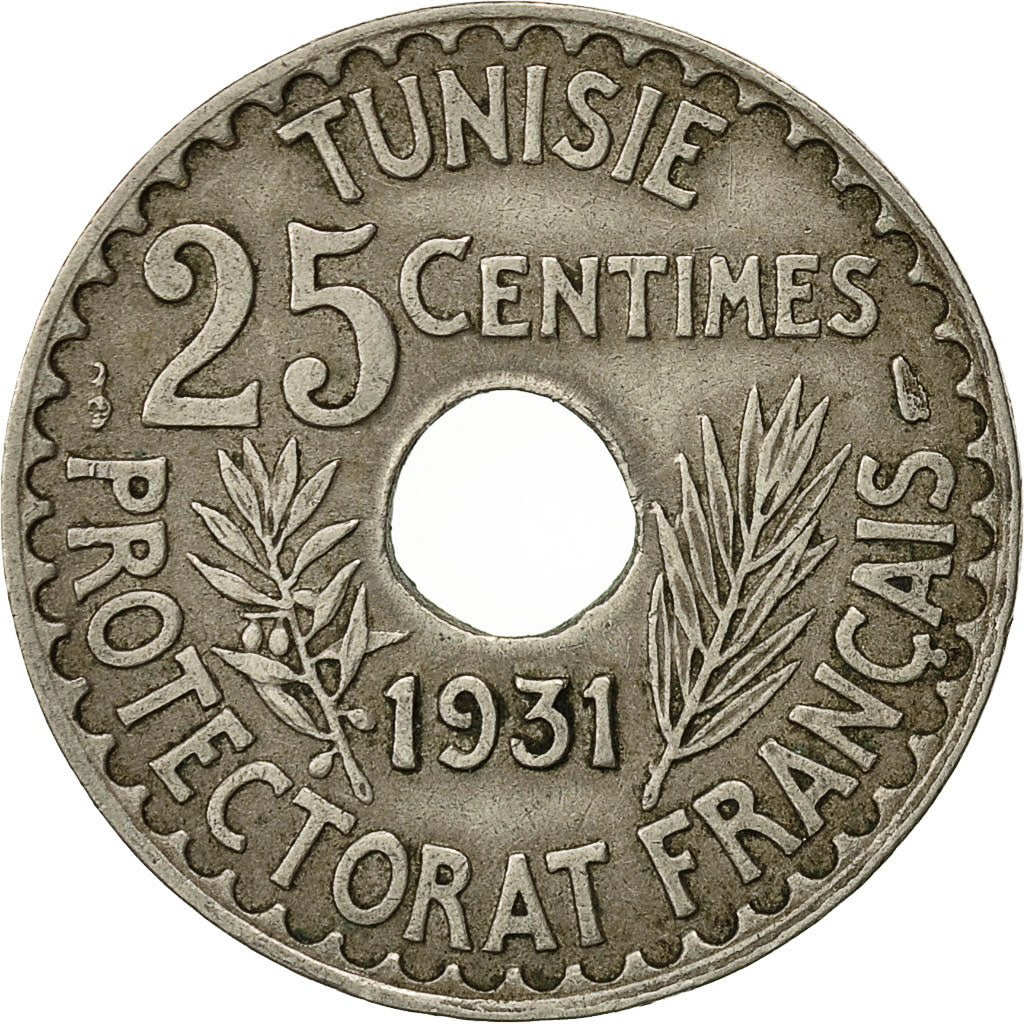 Coin, Tunisia, Ahmad Pasha Bey, 25 Centimes, 1931, Paris, EF(40-45)