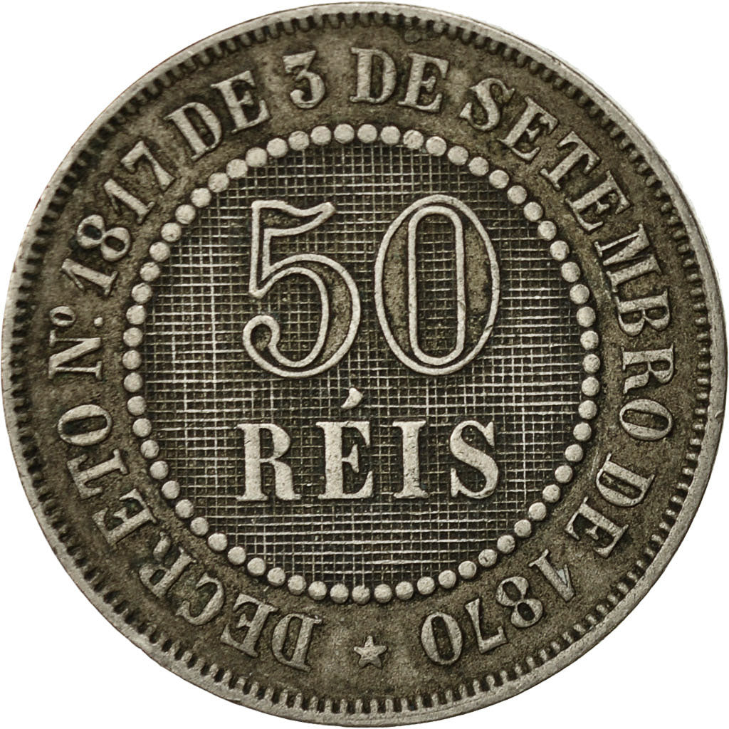 Coin, Brazil, Pedro II, 50 Reis, 1886, EF(40-45), Copper-nickel, KM:482
