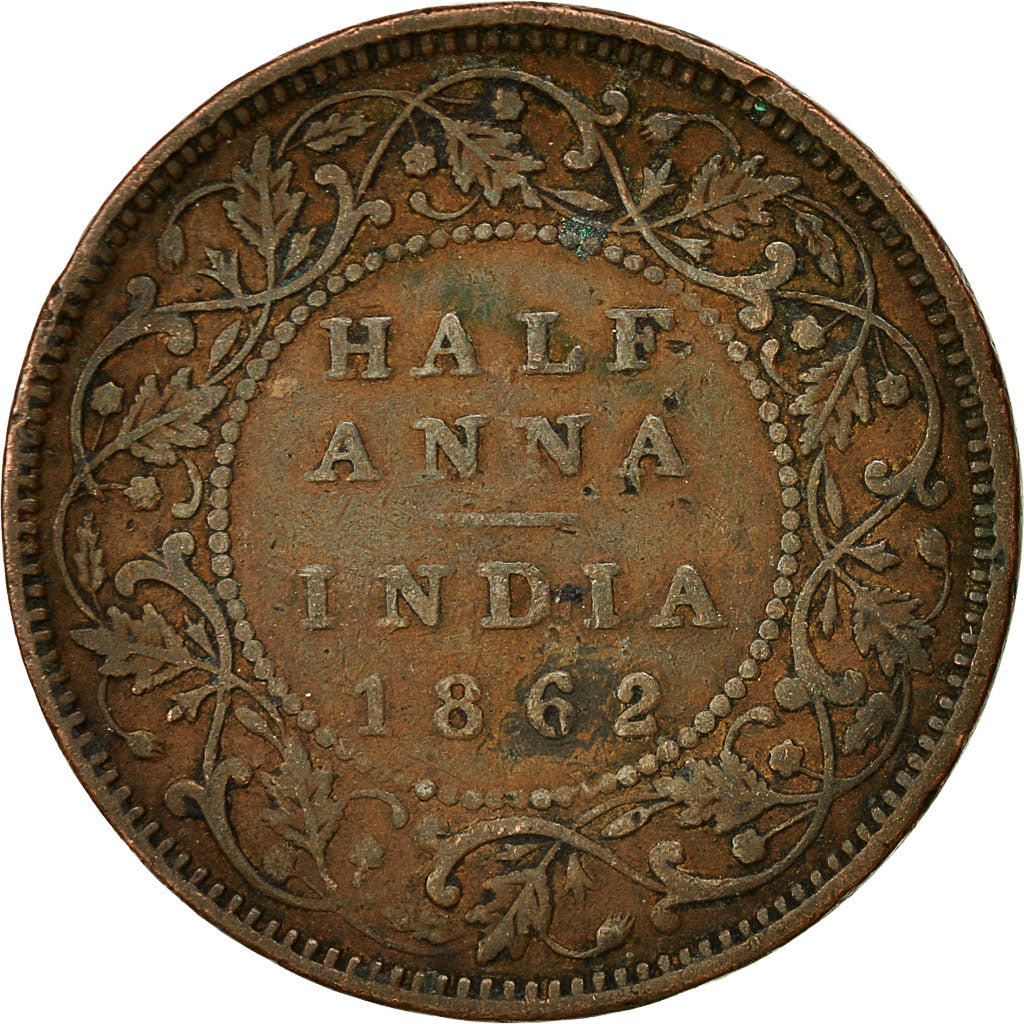 Coin, INDIA-BRITISH, Victoria, 1/2 Anna, 1862, VF(30-35), Copper, KM:468