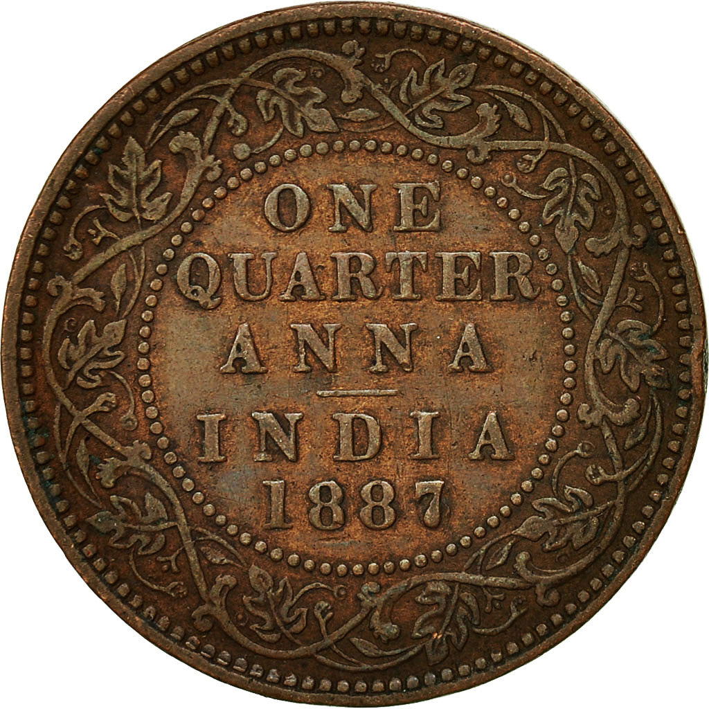 Coin, INDIA-BRITISH, Victoria, 1/4 Anna, 1887, EF(40-45), Copper, KM:486