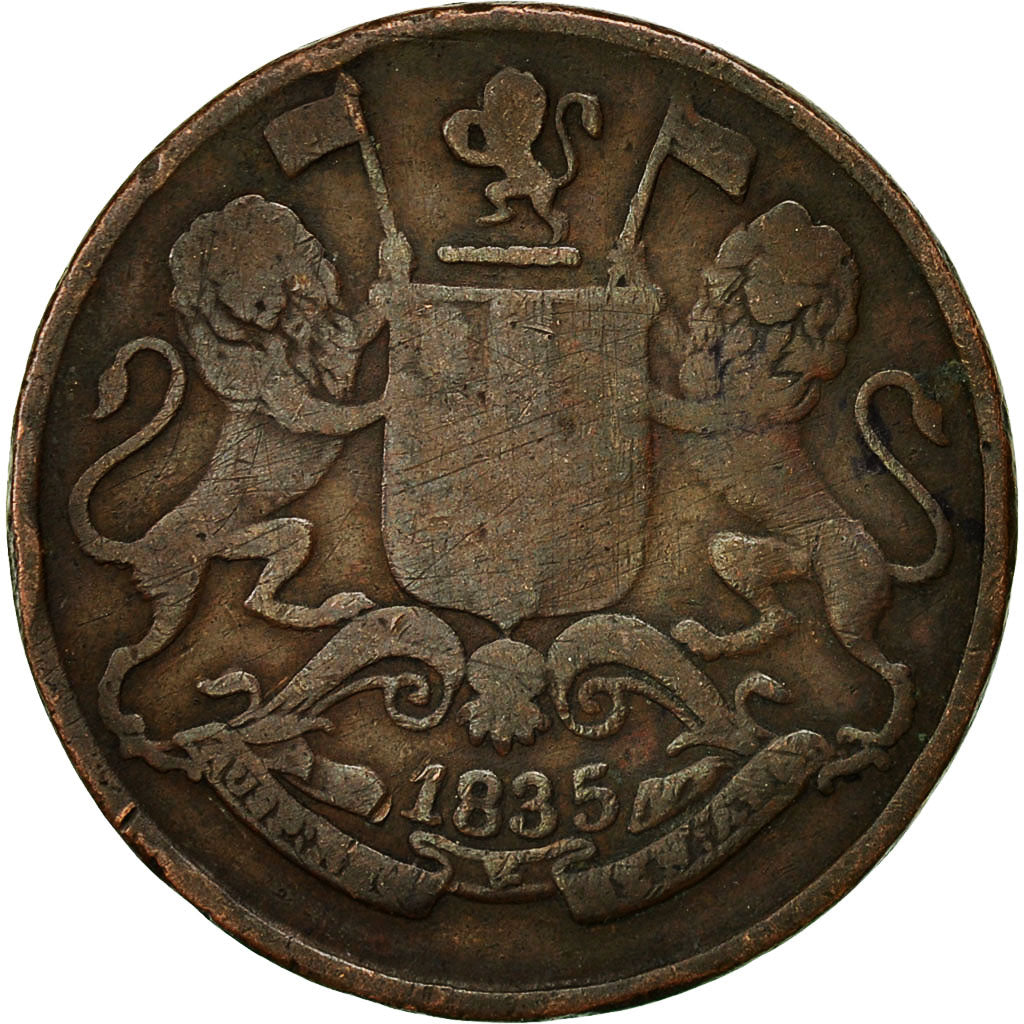 Coin, INDIA-BRITISH, 1/4 Anna, 1835, VF(30-35), Copper, KM:446.2