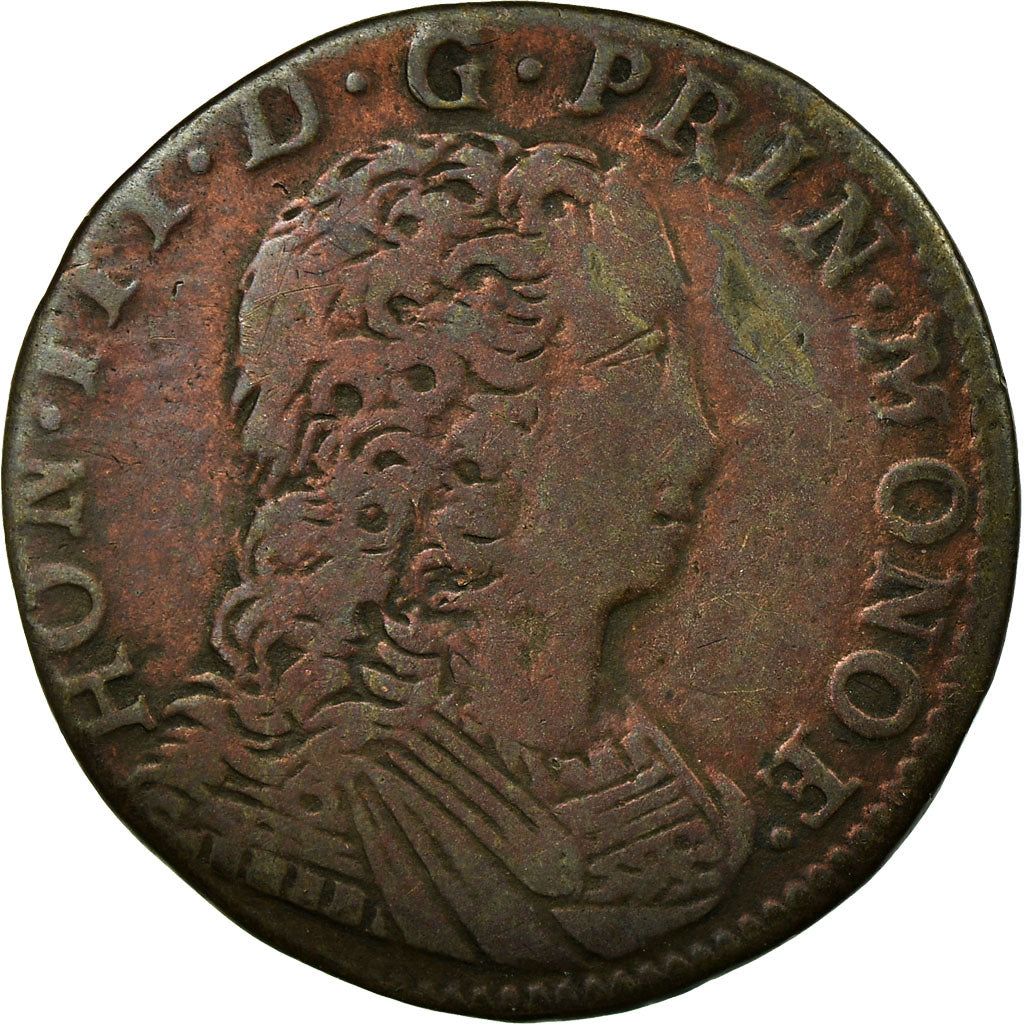 Coin, Monaco, Honore III, 1-1/2 Sols, 1/2 Pezetta, 1735, EF(40-45), Billon