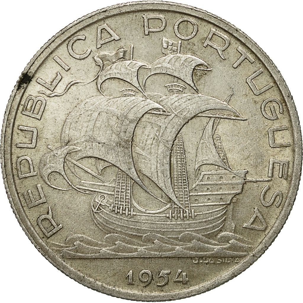 Coin, Portugal, 10 Escudos, 1954, AU(50-53), Silver, KM:586