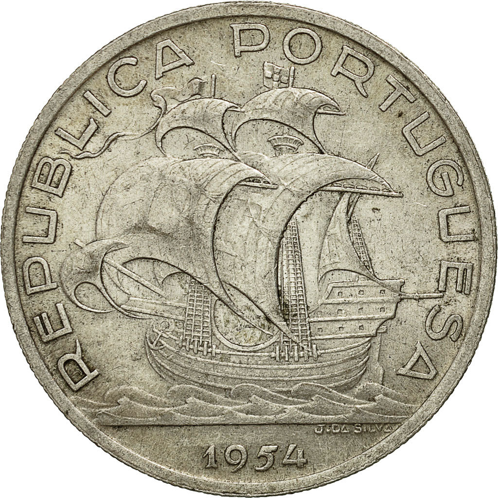 Coin, Portugal, 10 Escudos, 1954, AU(50-53), Silver, KM:586