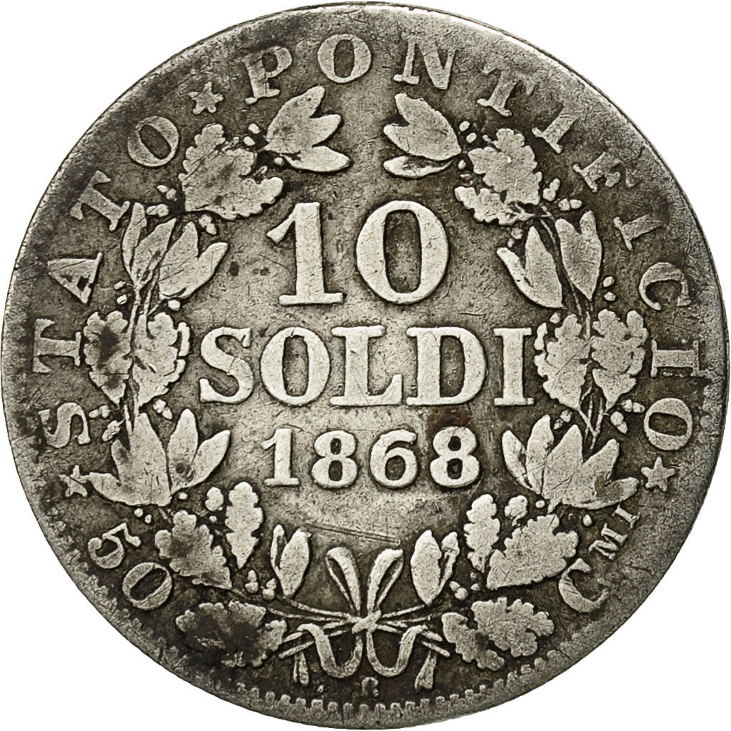Coin, ITALIAN STATES, PAPAL STATES, Pius IX, 10 Soldi, 50 Centesimi, 1868