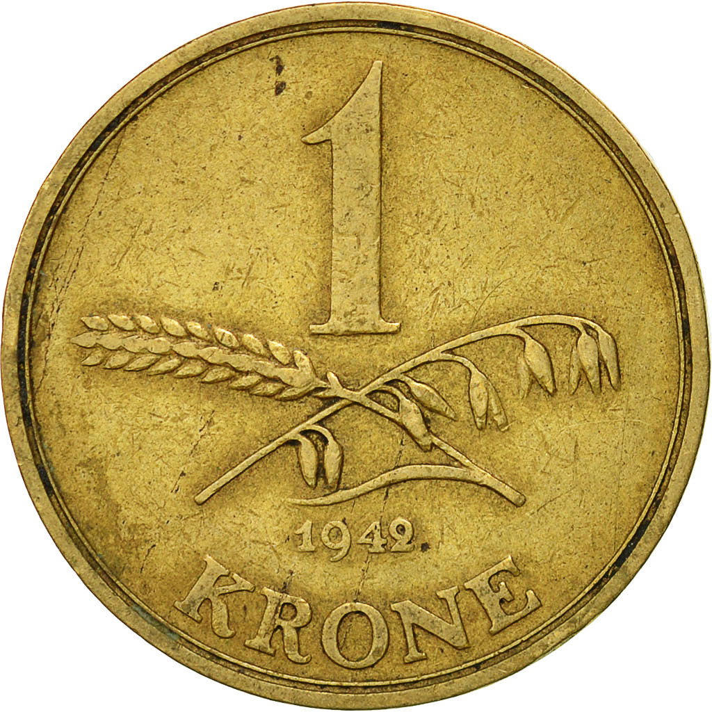 Coin, Denmark, Christian X, Krone, 1942, Copenhagen, VF(30-35), Aluminum-Bronze