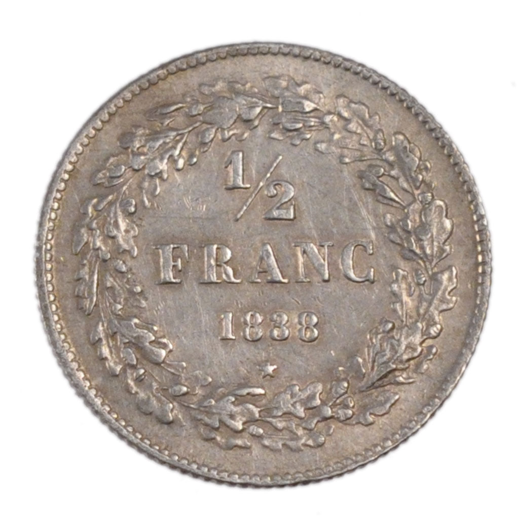 BELGIUM, 1/2 Franc, 1838, KM #6, EF(40-45), Silver, 2.40