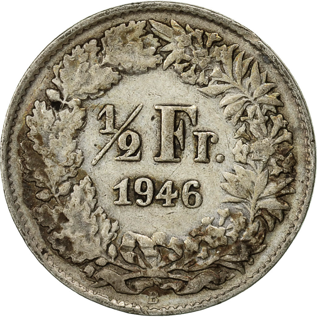 Moneda, Suiza, 1/2 Franc, 1946, Bern, MBC, Plata, KM:23