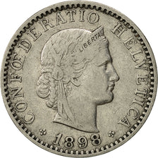Coin, Switzerland, 20 Rappen, 1898, Bern, EF(40-45), Nickel, KM:29