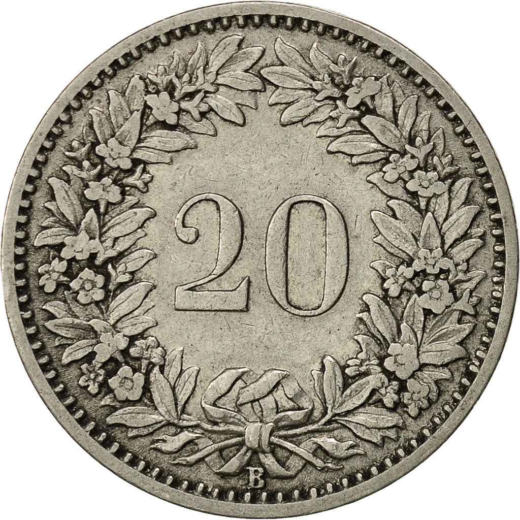 Coin, Switzerland, 20 Rappen, 1898, Bern, EF(40-45), Nickel, KM:29