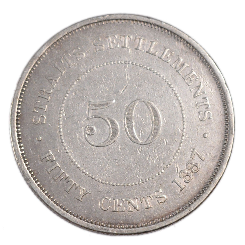 Coin, Straits Settlements, Victoria, 50 Cents, 1887, AU(50-53), Silver, KM:13