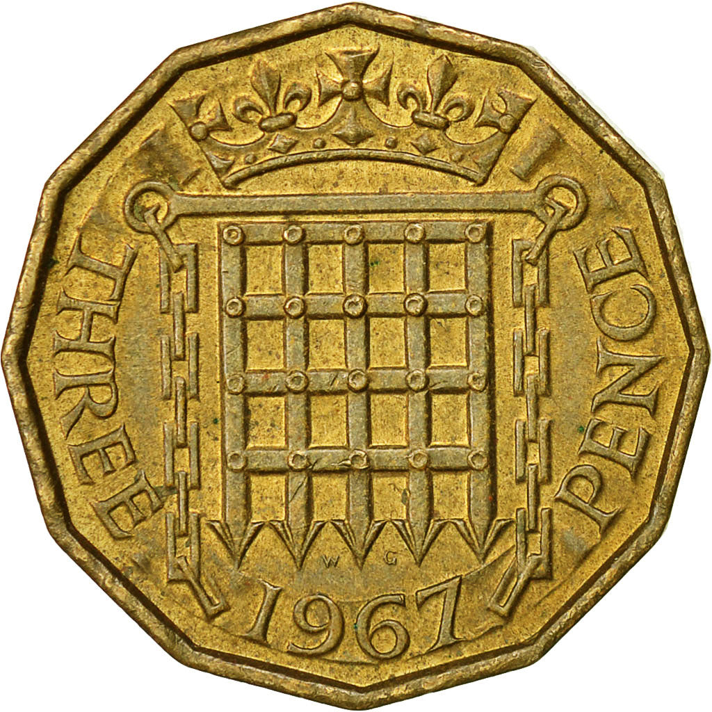 Coin, Great Britain, Elizabeth II, 3 Pence, 1967, EF(40-45), Nickel-brass