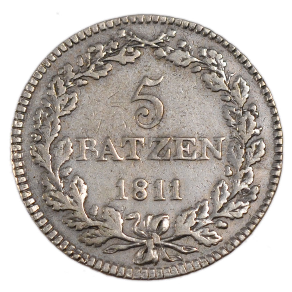 SWISS CANTONS, 5 Batzen, 1811, KM #13, EF(40-45), Silver, 4.50