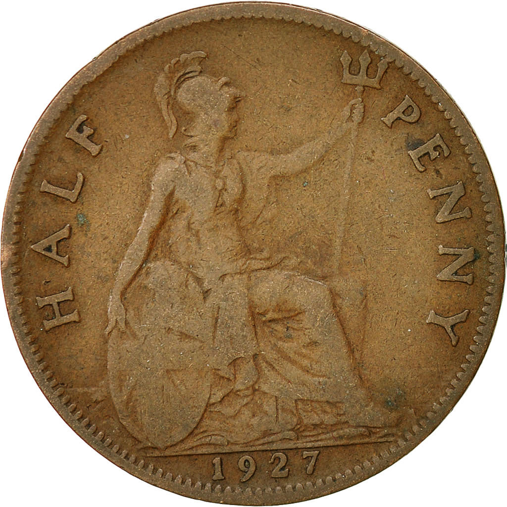 Coin, Great Britain, George V, 1/2 Penny, 1927, VF(30-35), Bronze, KM:824