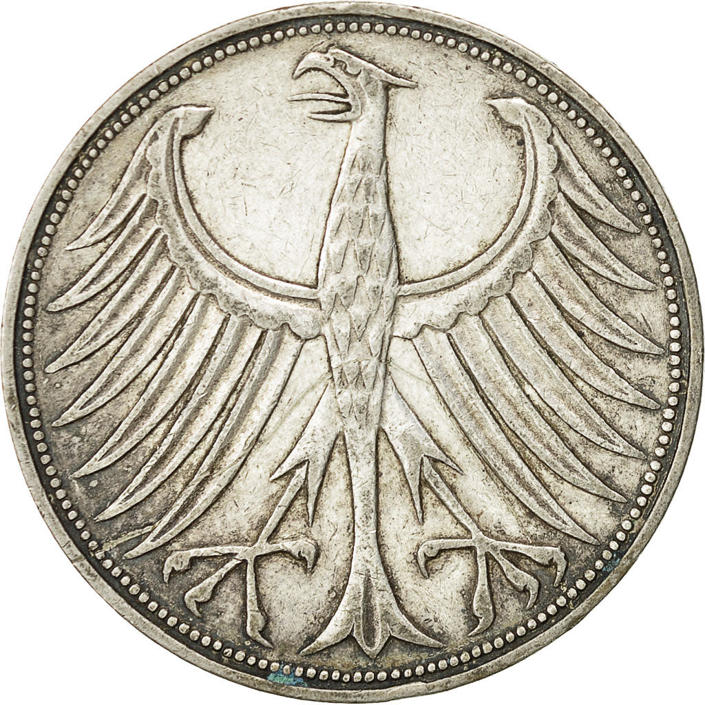 GERMANY - FEDERAL REPUBLIC, 5 Mark, 1951, Stuttgart, VF(30-35), Silver, KM:112.1