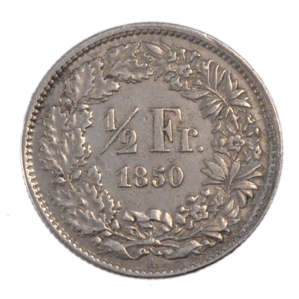 SWITZERLAND, 1/2 Franc, 1850, Paris, KM #8, AU(50-53), Silver, 2.50