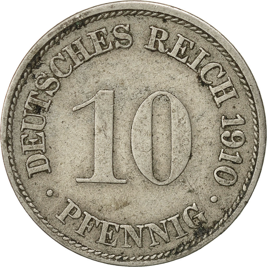 Coin, GERMANY - EMPIRE, Wilhelm II, 10 Pfennig, 1910, Stuttgart, EF(40-45)