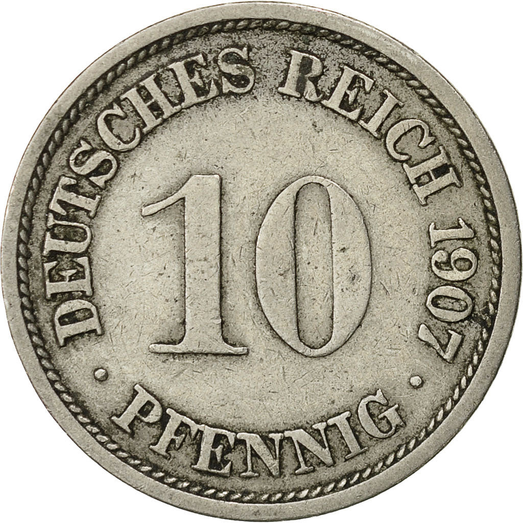 Coin, GERMANY - EMPIRE, Wilhelm II, 10 Pfennig, 1907, Stuttgart, EF(40-45)