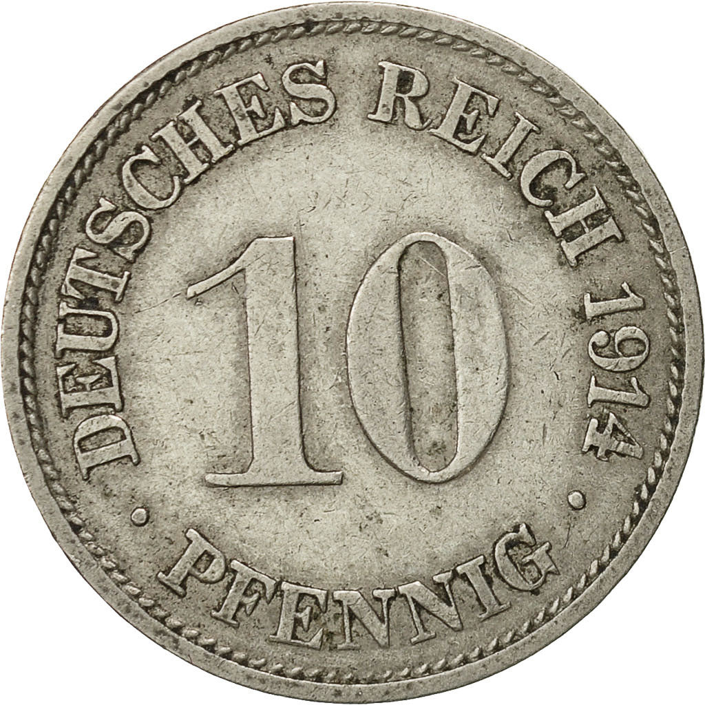 Münze, GERMANY - EMPIRE, Wilhelm II, 10 Pfennig, 1914, Karlsruhe, SS