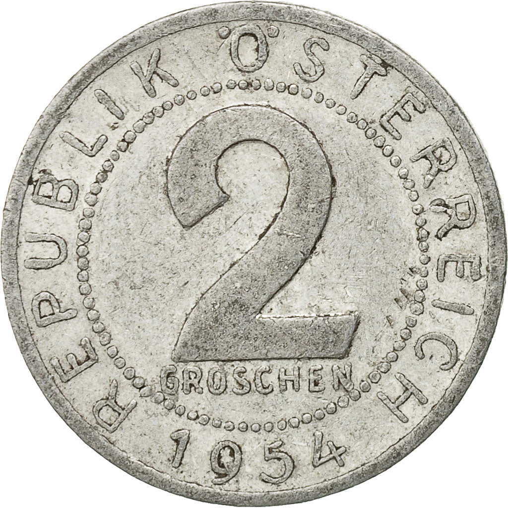 Coin, Austria, 2 Groschen, 1954, VF(30-35), Aluminum, KM:2876