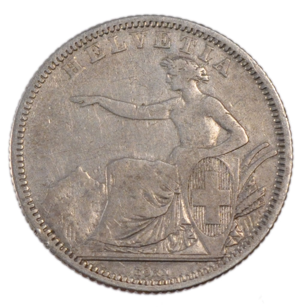 Switzerland, 1 Franc, 1860, Bern, KM #179a, EF(40-45), Silver, 5.00